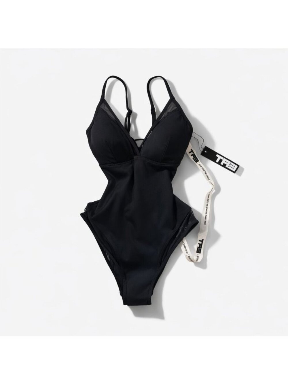 TA3 Meshy One Piece Swimsuit Black XS Short Plunge Shapewear Mesh Corset